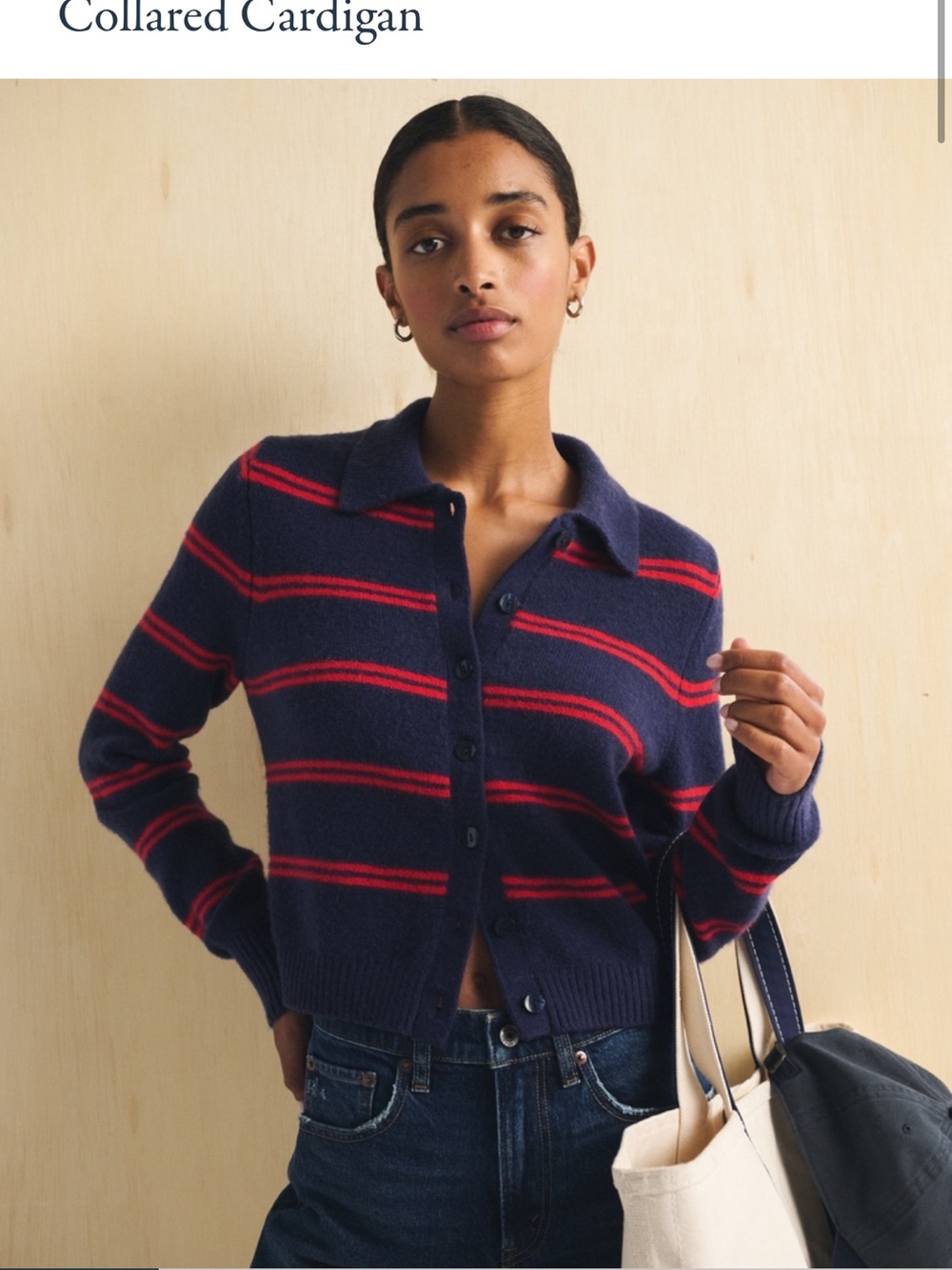 Merino Wool-Blend Shrunken
Collared Cardigan